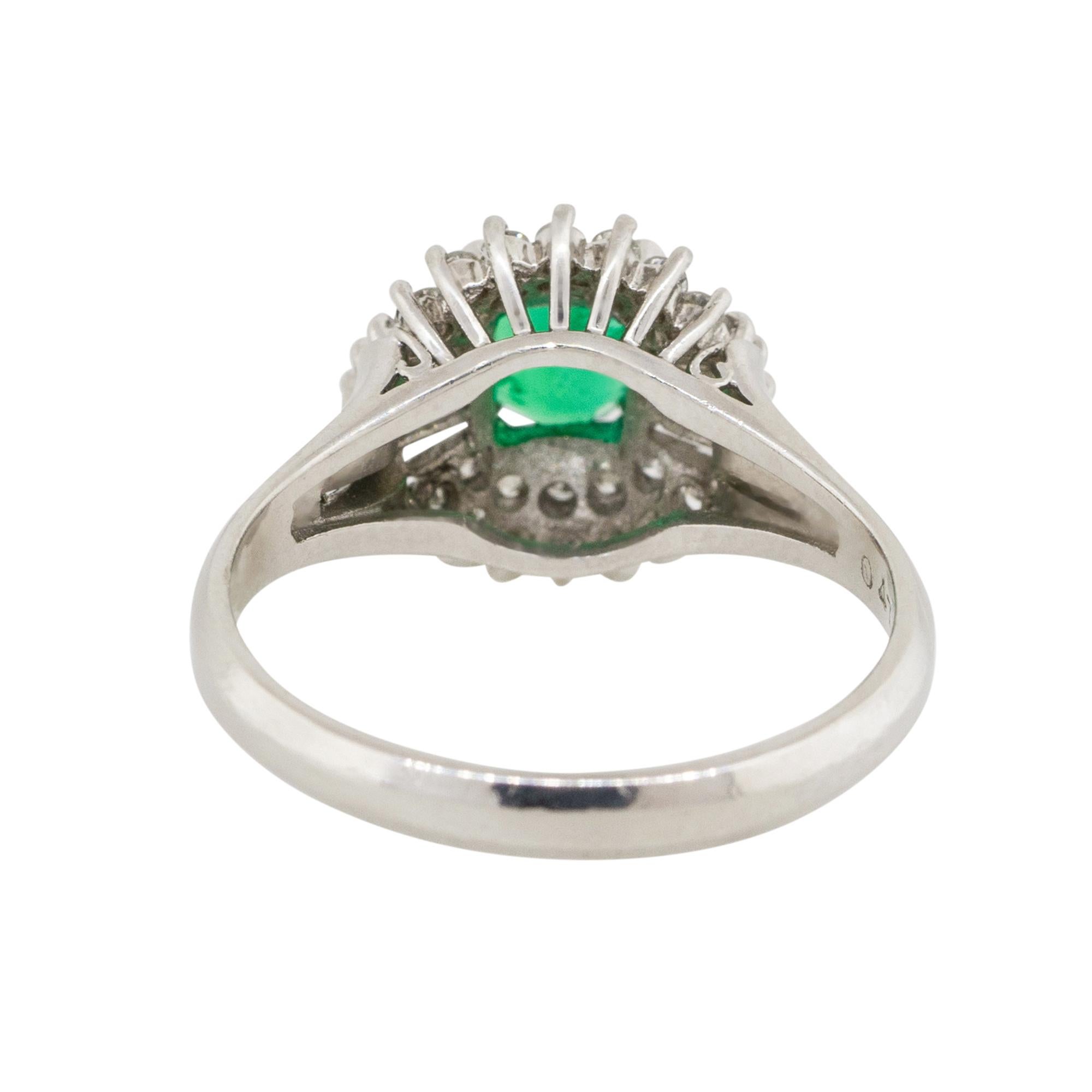 Women's 0.47 Carat Emerald Gemstone Center Diamond Cocktail Ring Platinum in Stock For Sale