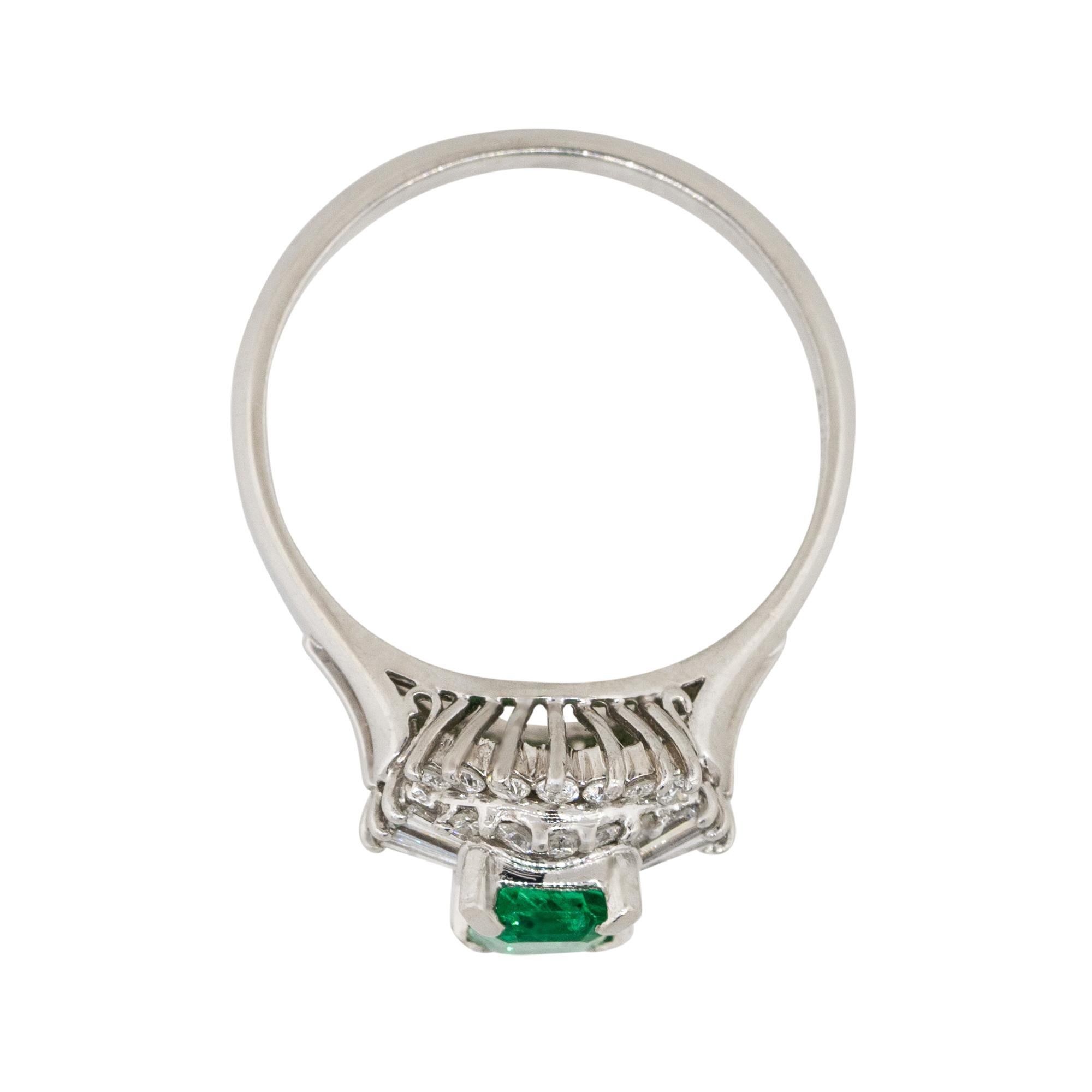 0.47 Carat Emerald Gemstone Center Diamond Cocktail Ring Platinum in Stock For Sale 1