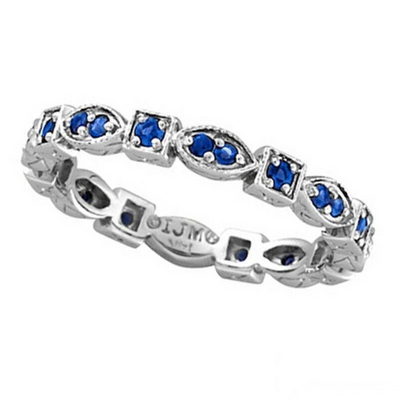 For Sale:  0.47 Carat Natural Sapphire Stackable Ring Band 14k White Gold 2