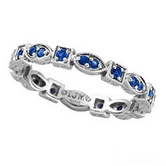 0.47 Carat Natural Sapphire Stackable Ring Band 14k White Gold