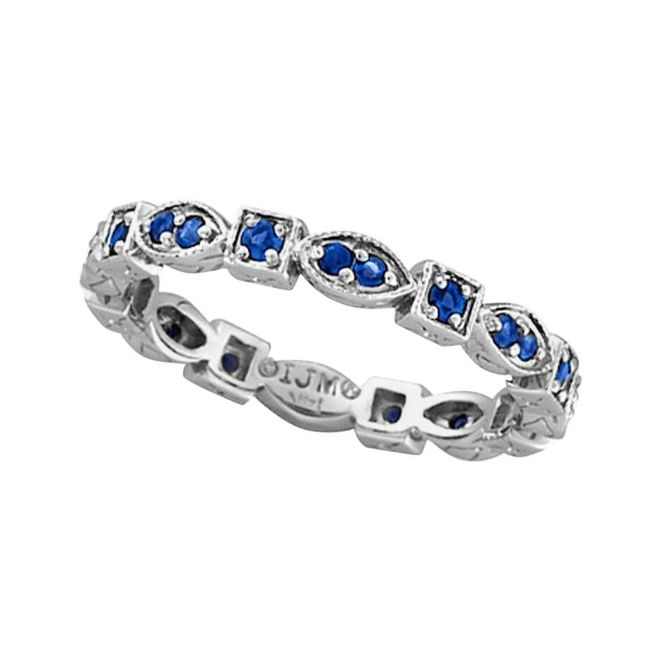 0.47 Carat Natural Sapphire Stackable Ring Band 14k White Gold