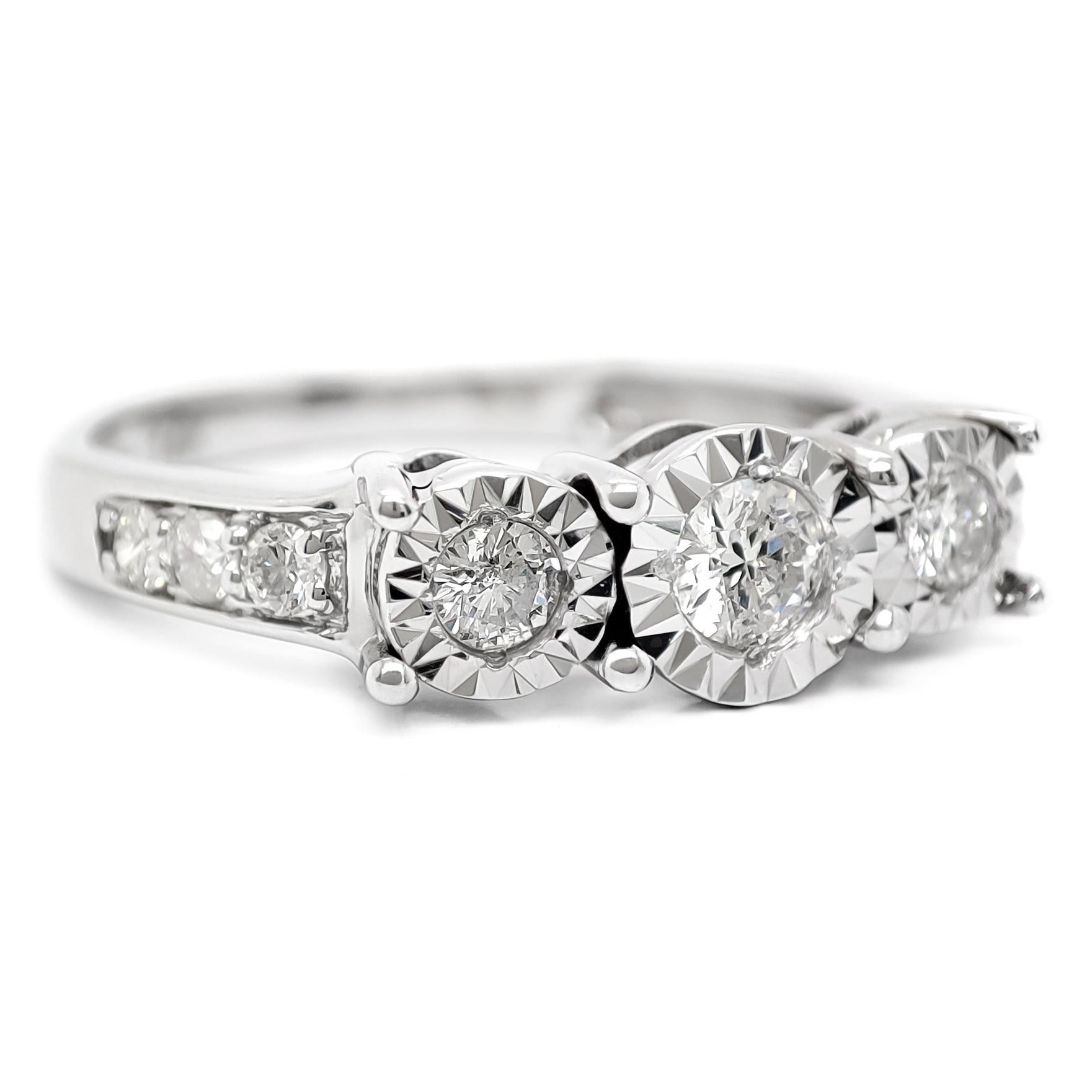 Art Deco 0.47ct Three Stone Diamond Ring 14K White Gold  For Sale