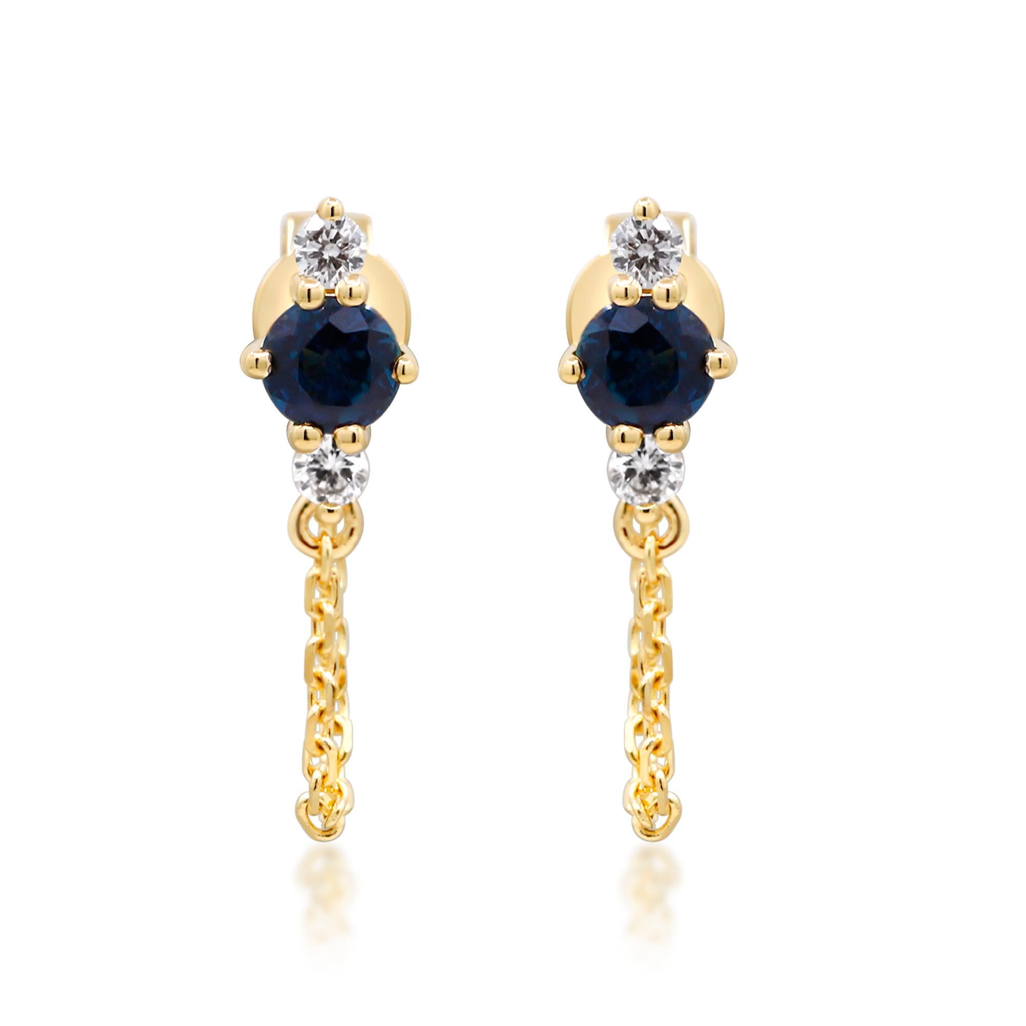 Art Deco 0.47 Carat Round-Cut Blue Sapphire Diamond accents 14K Yellow Gold Stud Earring For Sale