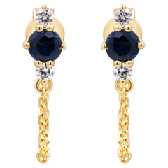 0.47 Carat Round-Cut Blue Sapphire Diamond accents 14K Yellow Gold Stud Earring
