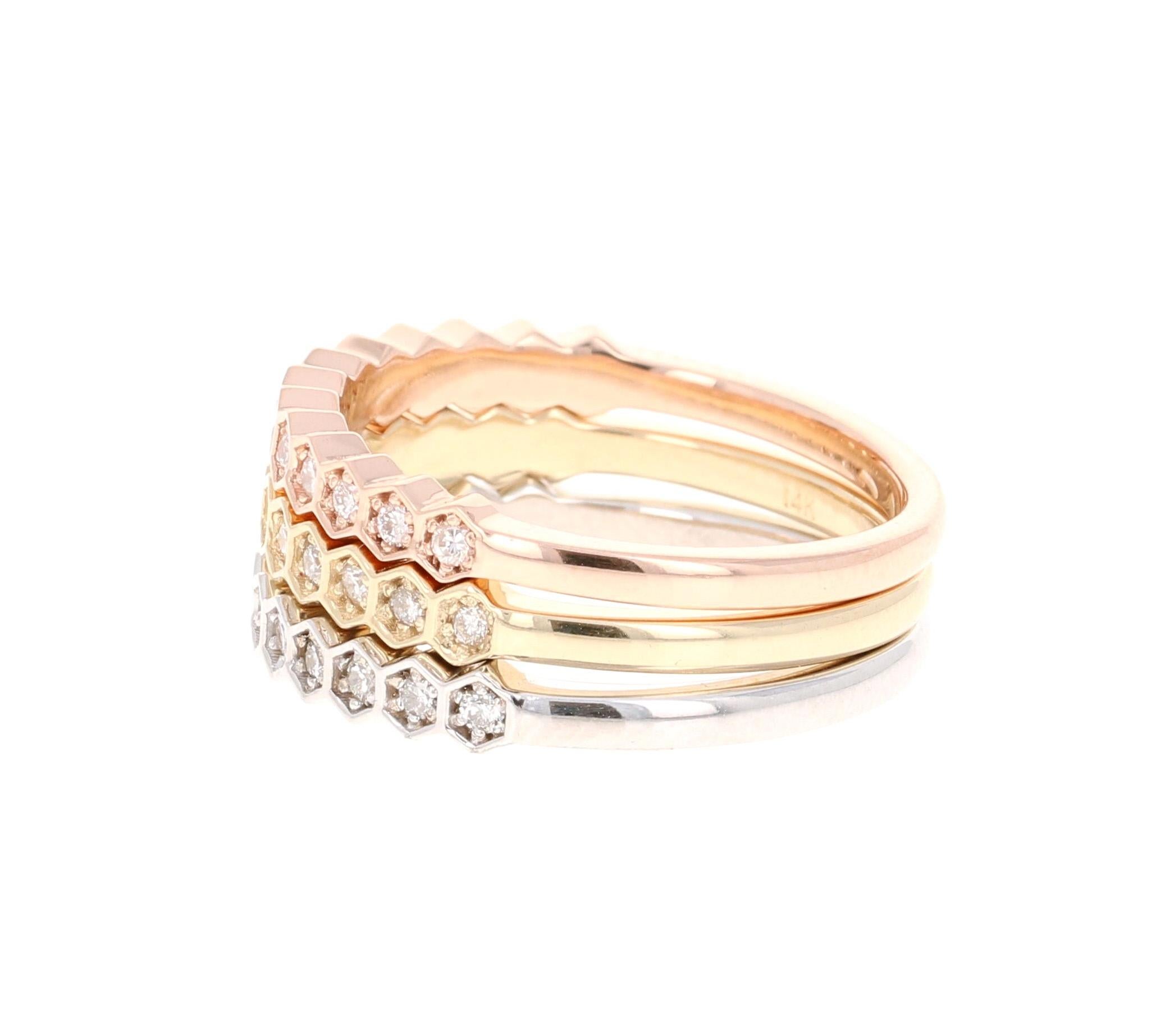 Contemporary 0.47 Carat Round Cut Diamond White, Rose, Yellow Gold Stackable Bands