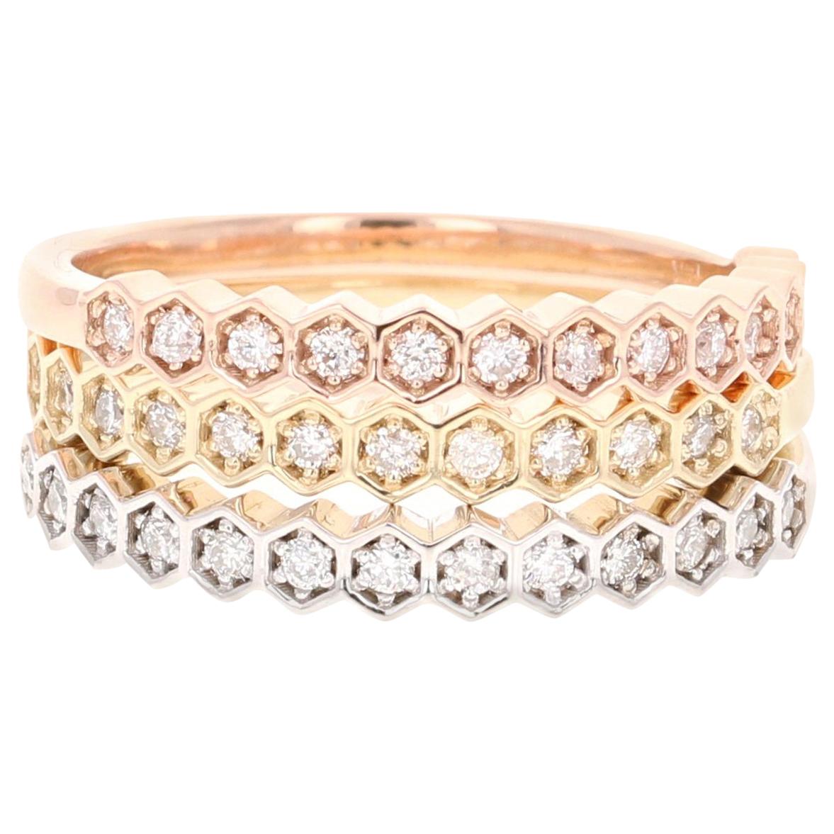 0.47 Carat Round Cut Diamond White, Rose, Yellow Gold Stackable Bands
