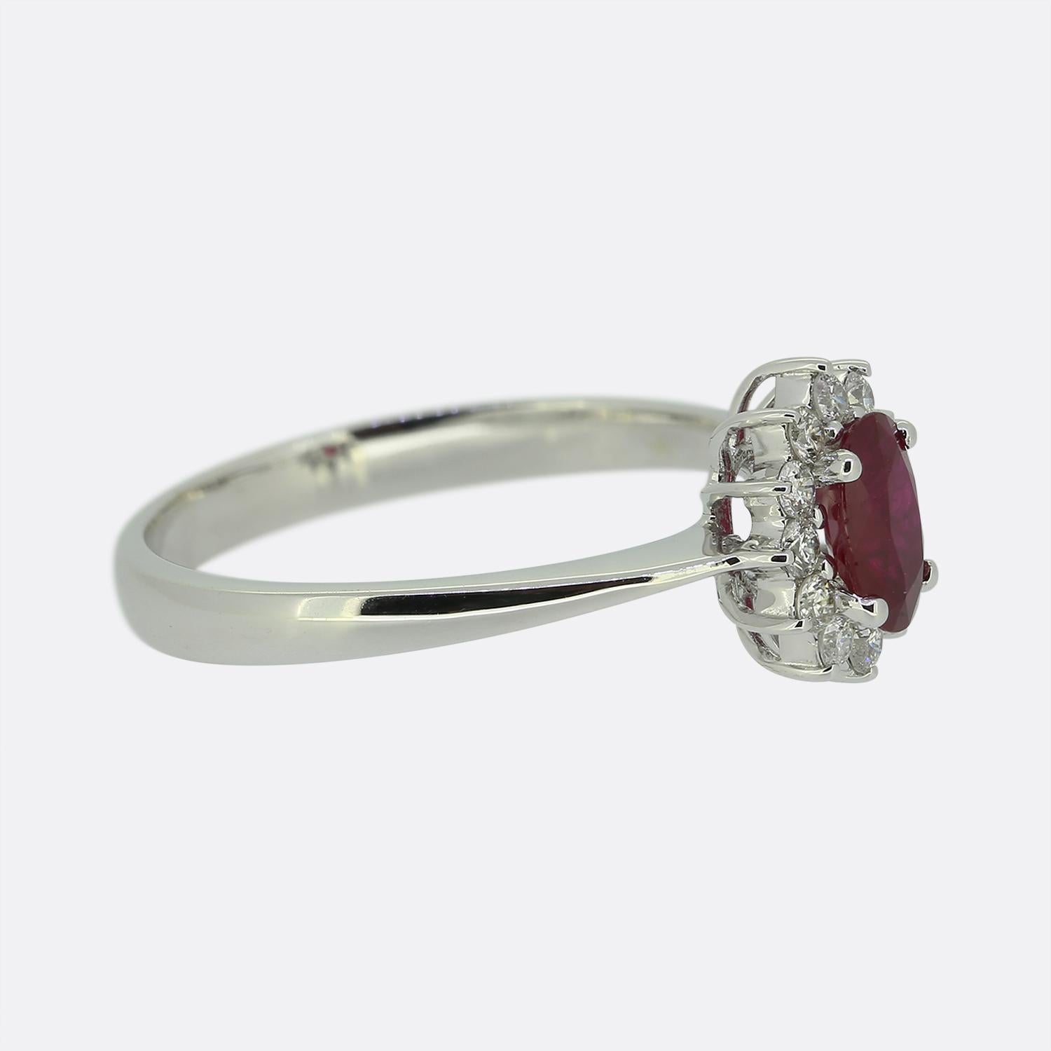Oval Cut 0.47 Carat Ruby and Diamond Cluster Ring For Sale