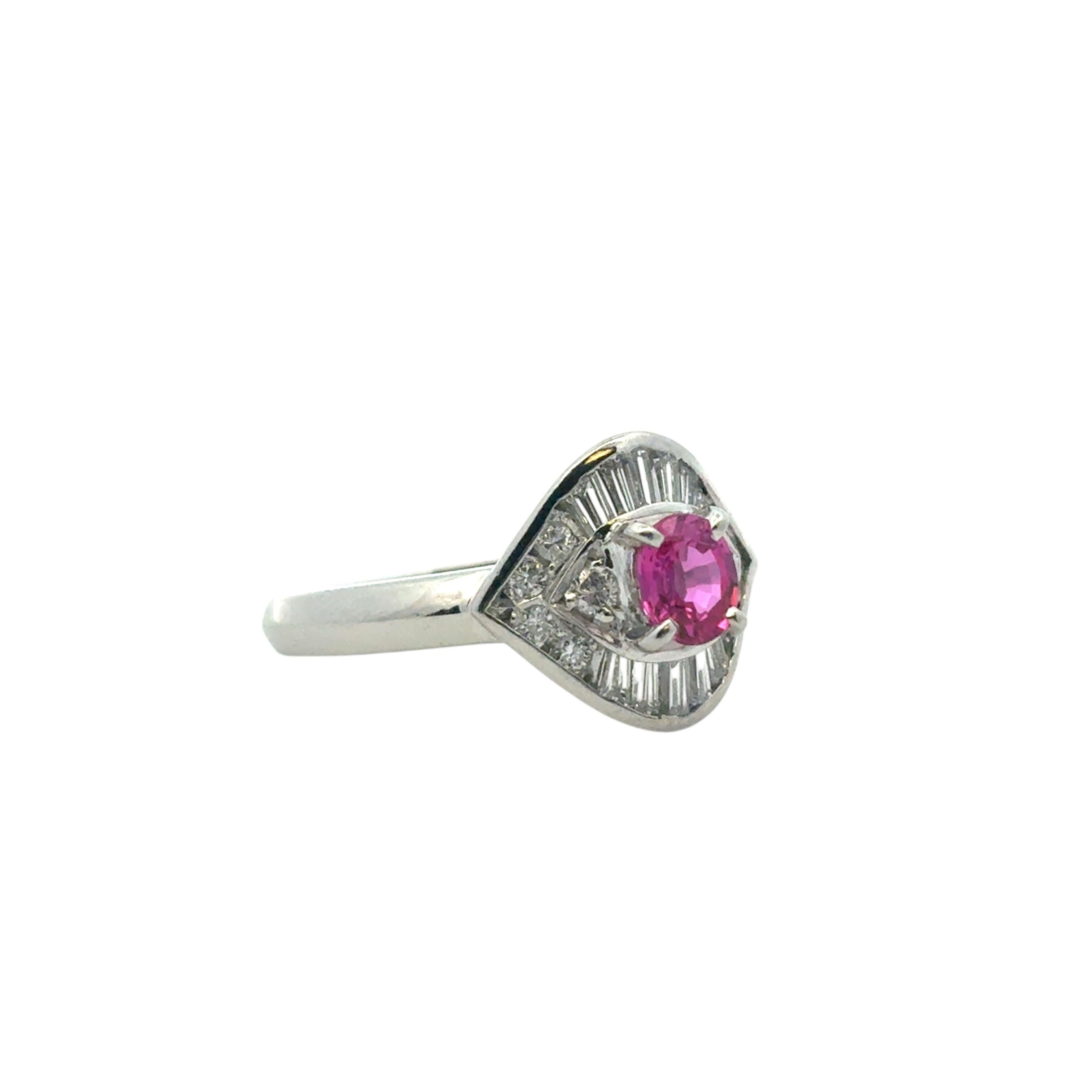 0.47 Carat Ruby Diamond Eye Cocktail Ring Platinum in Stock For Sale 4