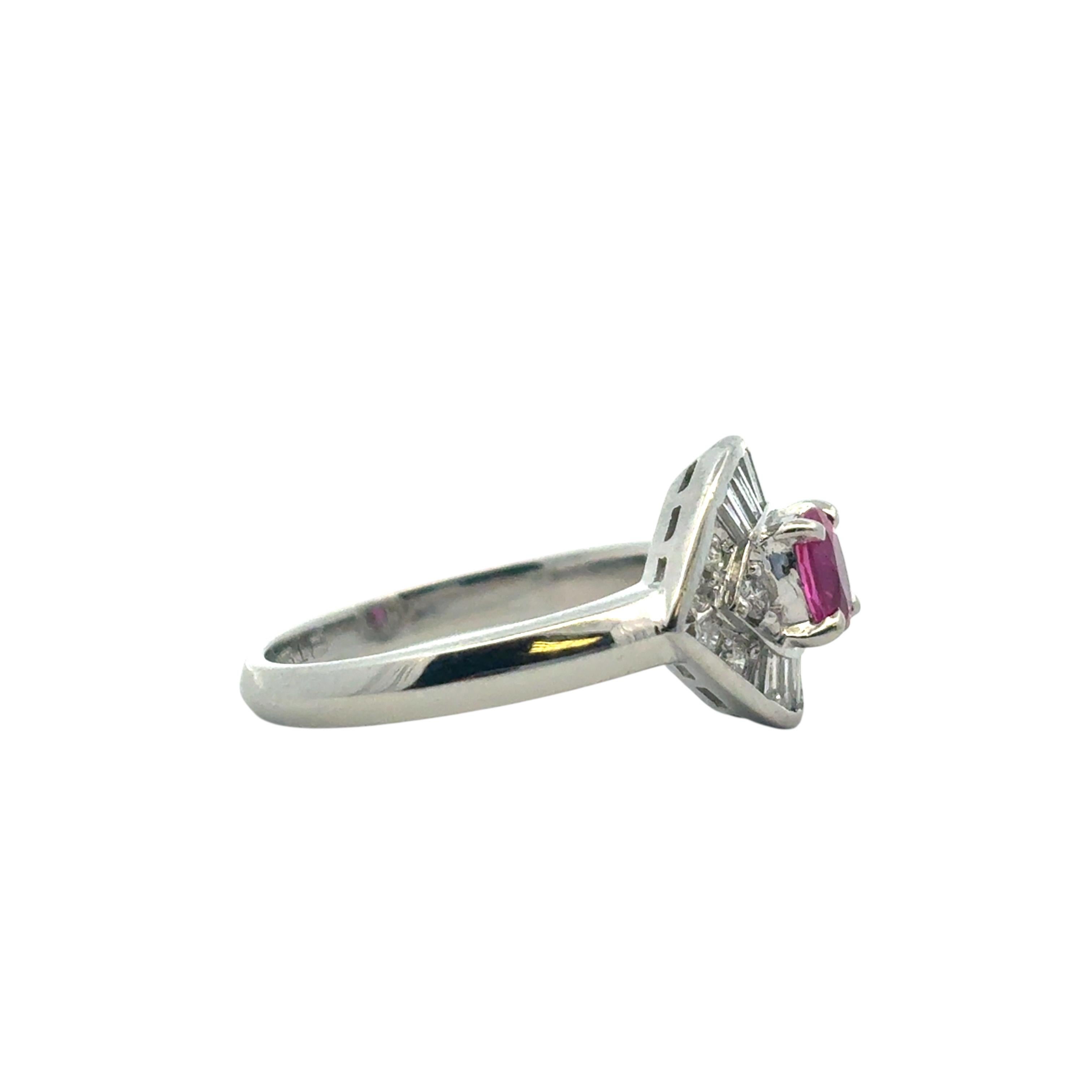 0.47 Carat Ruby Diamond Eye Cocktail Ring Platinum in Stock For Sale 6