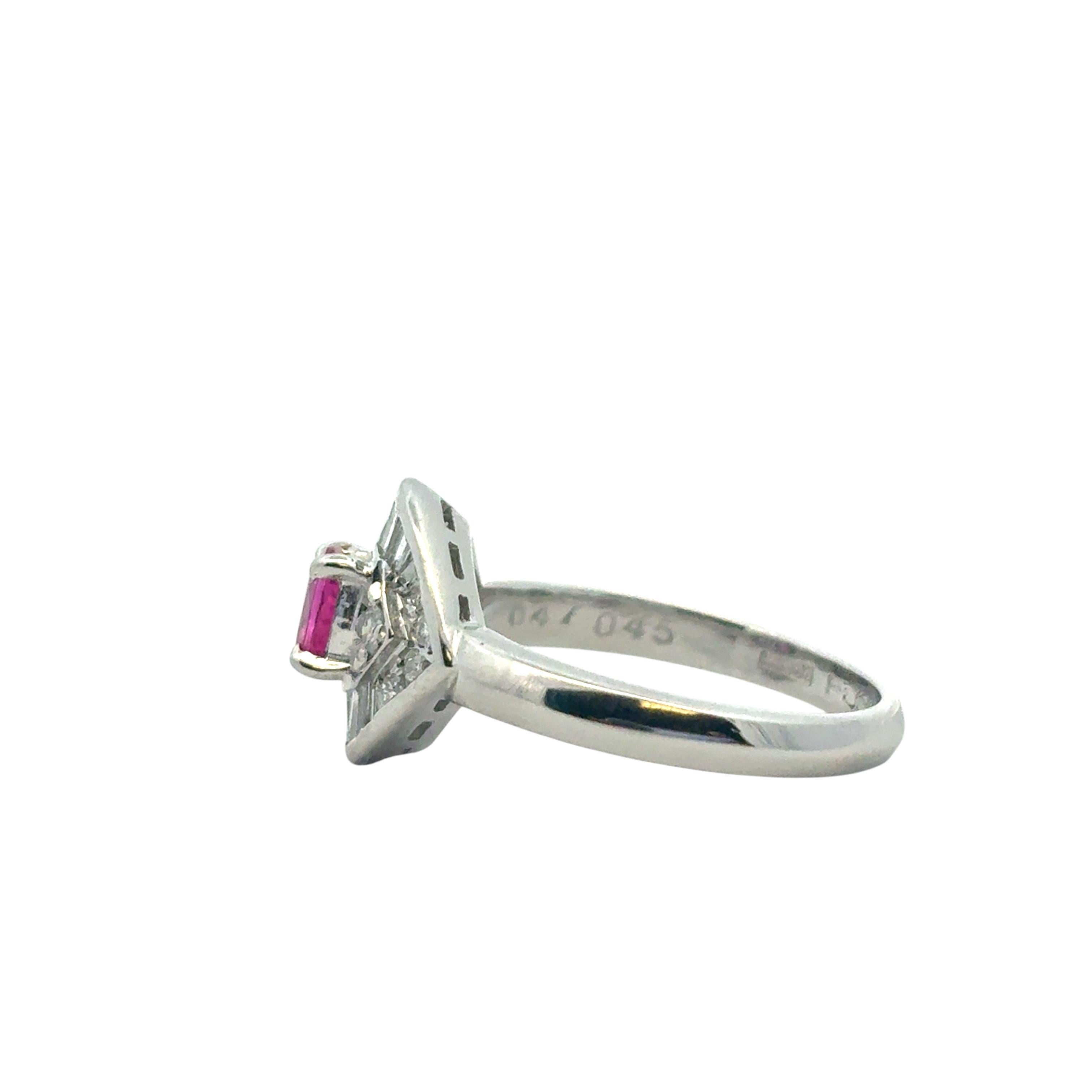 0.47 Carat Ruby Diamond Eye Cocktail Ring Platinum in Stock For Sale 8