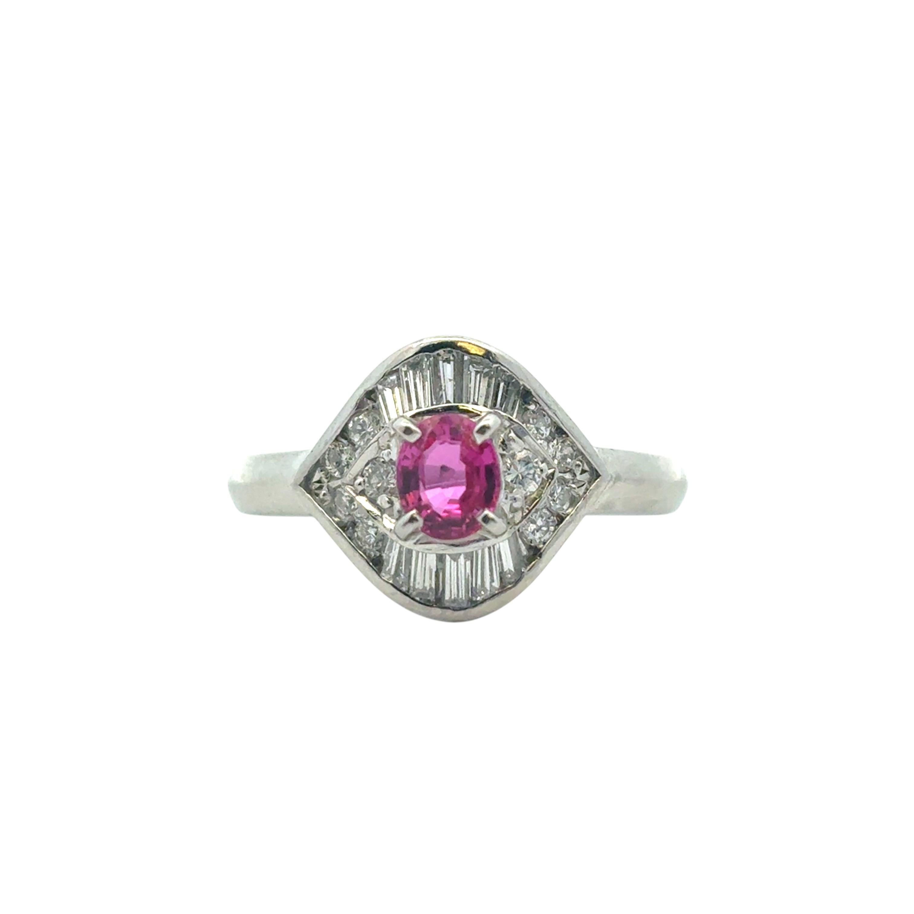 0.47 Carat Ruby Diamond Eye Cocktail Ring Platinum in Stock For Sale 11