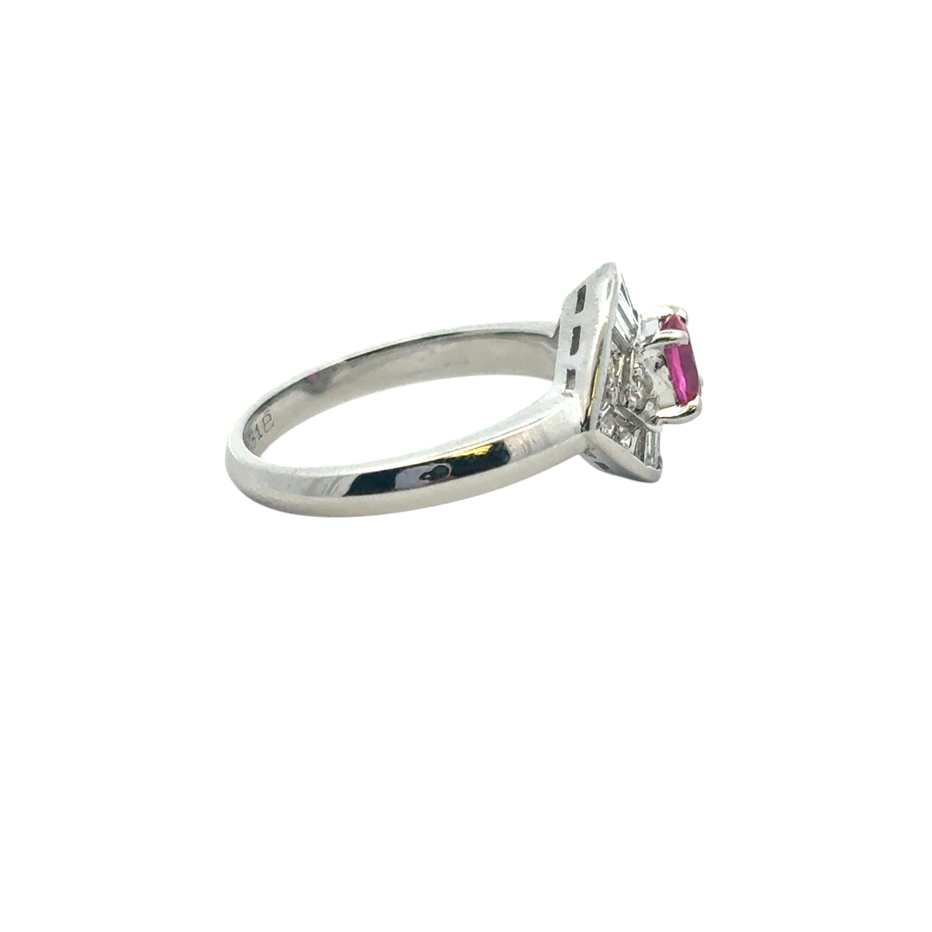 0.47 Carat Ruby Diamond Eye Cocktail Ring Platinum in Stock For Sale 12