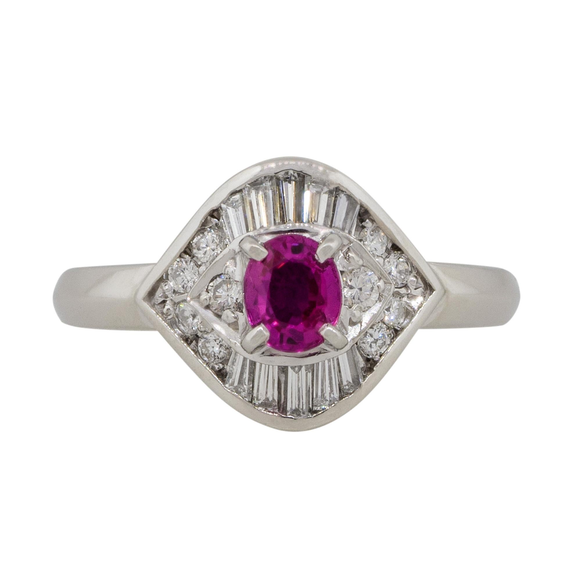0.47 Carat Ruby Diamond Eye Cocktail Ring Platinum in Stock For Sale 1