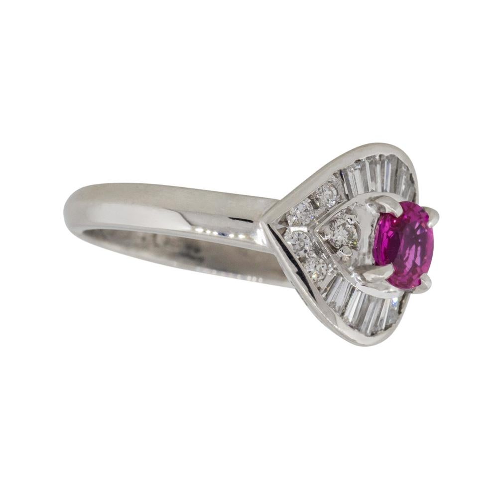 0.47 Carat Ruby Diamond Eye Cocktail Ring Platinum in Stock For Sale 2