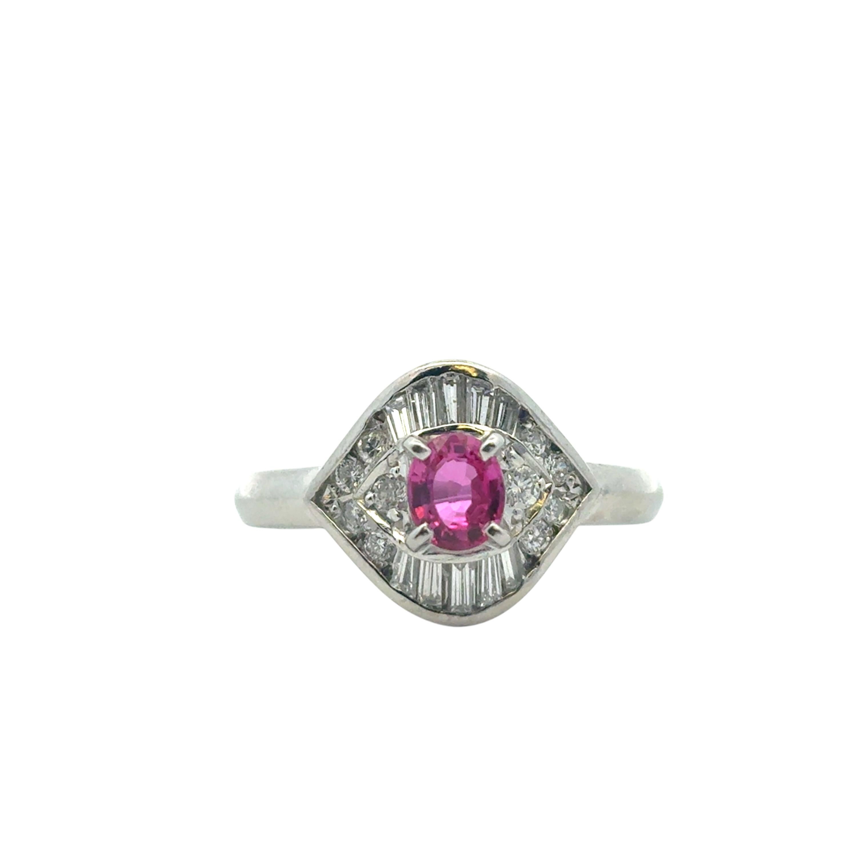 0.47 Carat Ruby Diamond Eye Cocktail Ring Platinum in Stock For Sale 2
