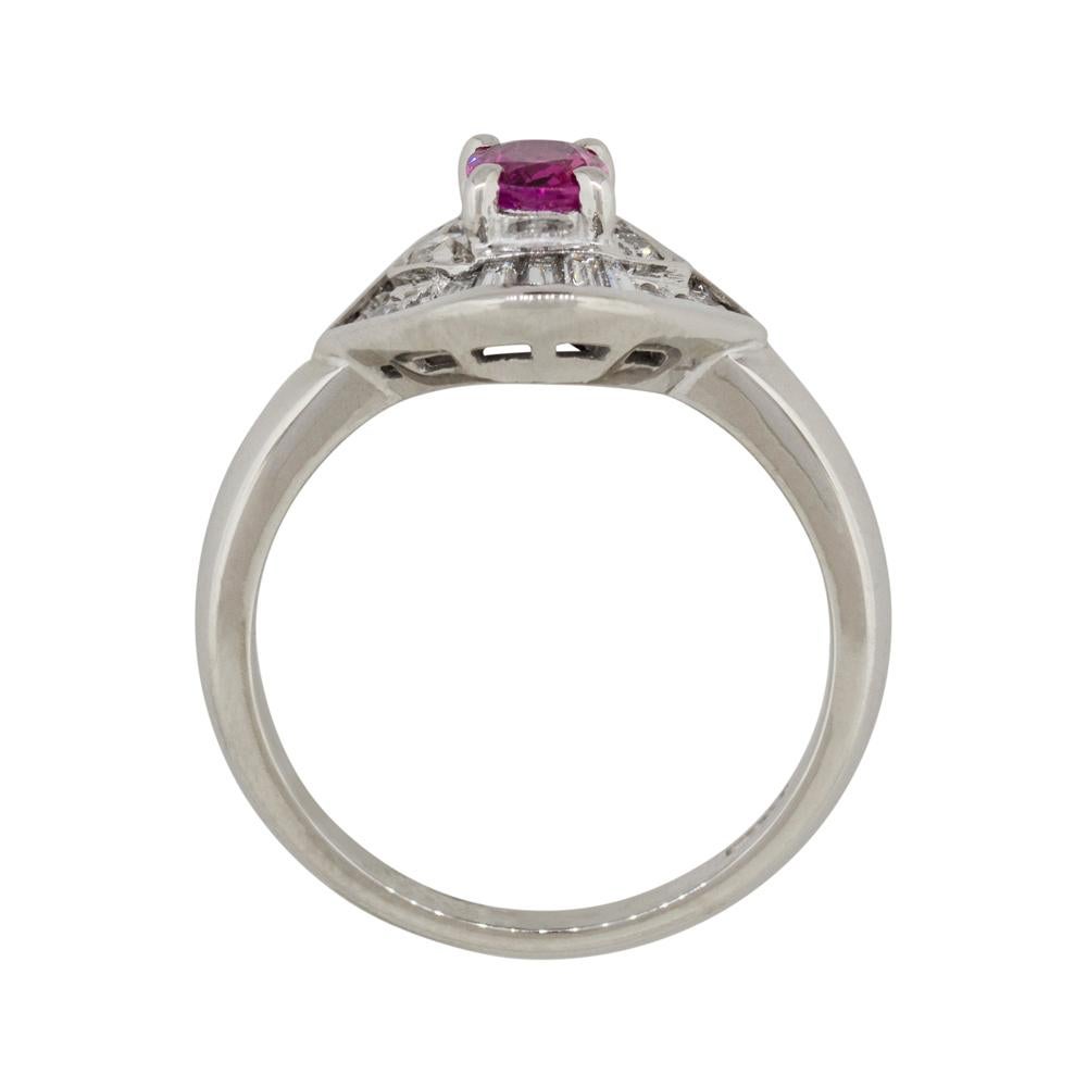 0.47 Carat Ruby Diamond Eye Cocktail Ring Platinum in Stock For Sale 4