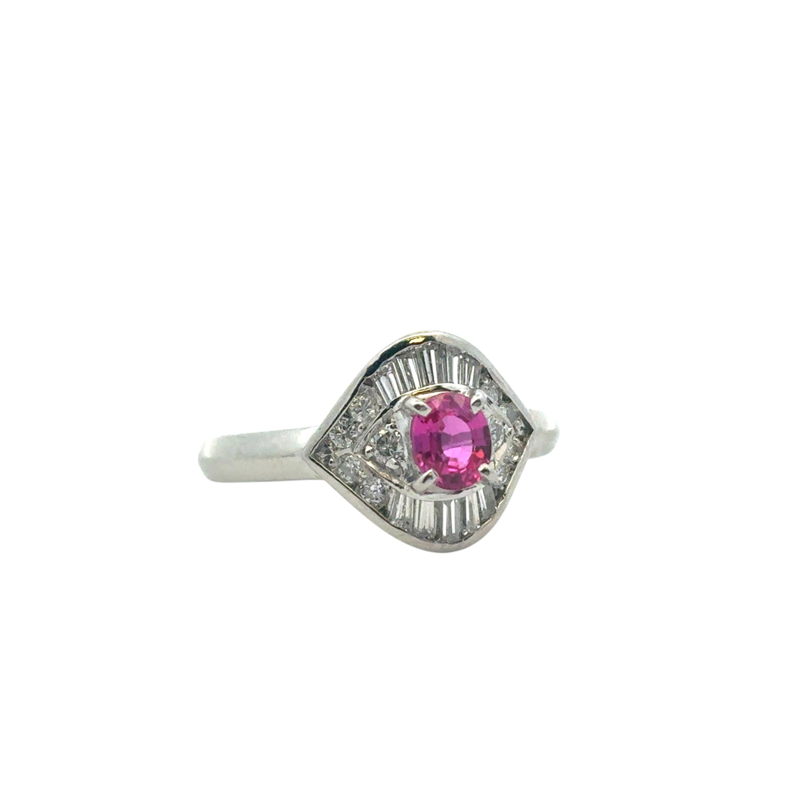 0.47 Carat Ruby Diamond Eye Cocktail Ring Platinum in Stock For Sale 3