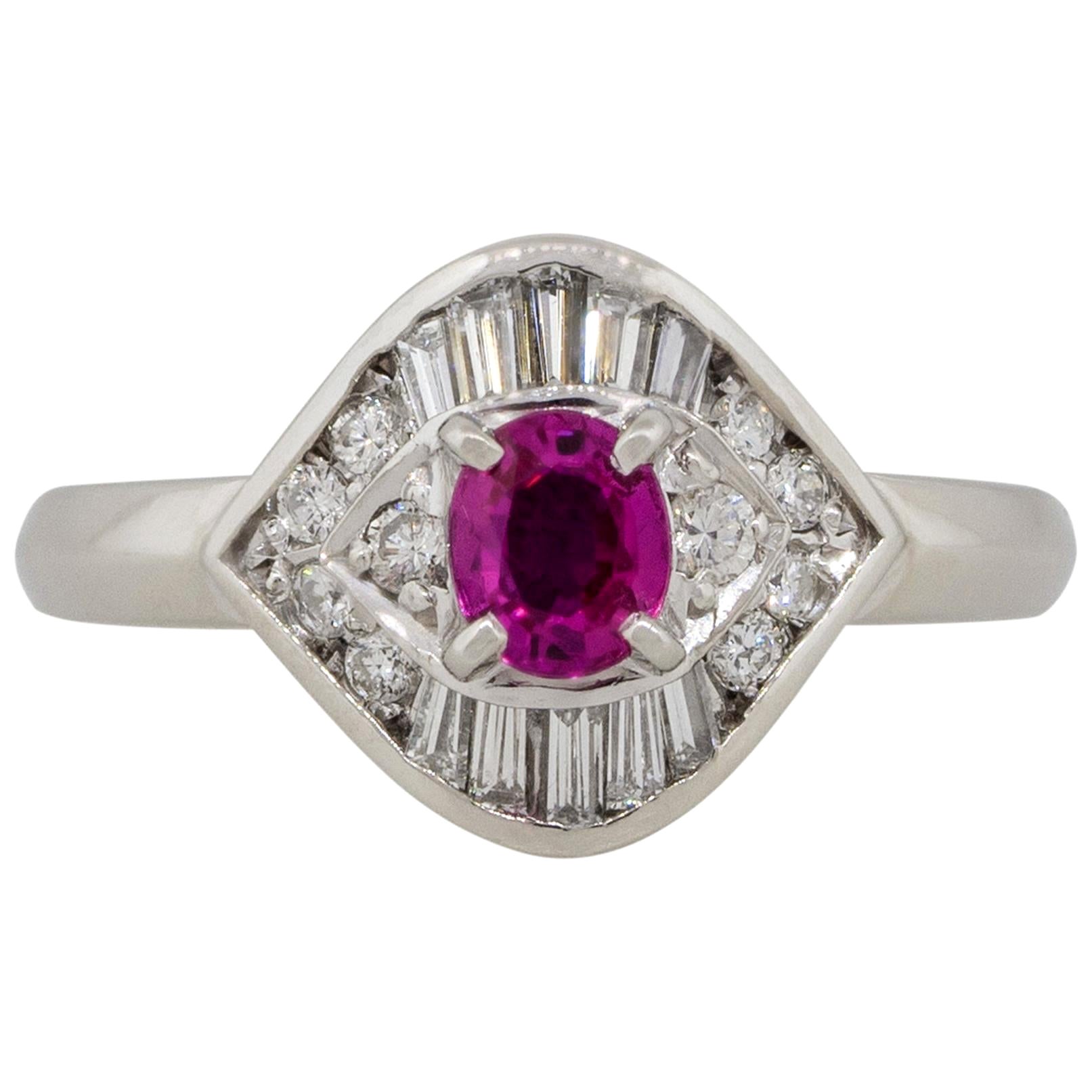 0.47 Carat Ruby Diamond Eye Cocktail Ring Platinum in Stock For Sale