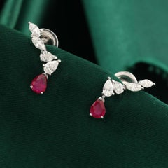 0.47 Carat Ruby Gemstone 0.62 Carat SI/H Diamond Earrings 18 Karat White Gold