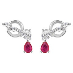 0.47 Carat Ruby Gemstone 0.62 Carat SI/H Diamond Earrings 18 Karat White Gold