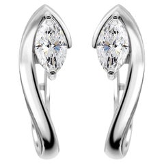 0.47 Carat SI Clarity HI Color Marquise Diamond Earrings 18 Karat White Gold