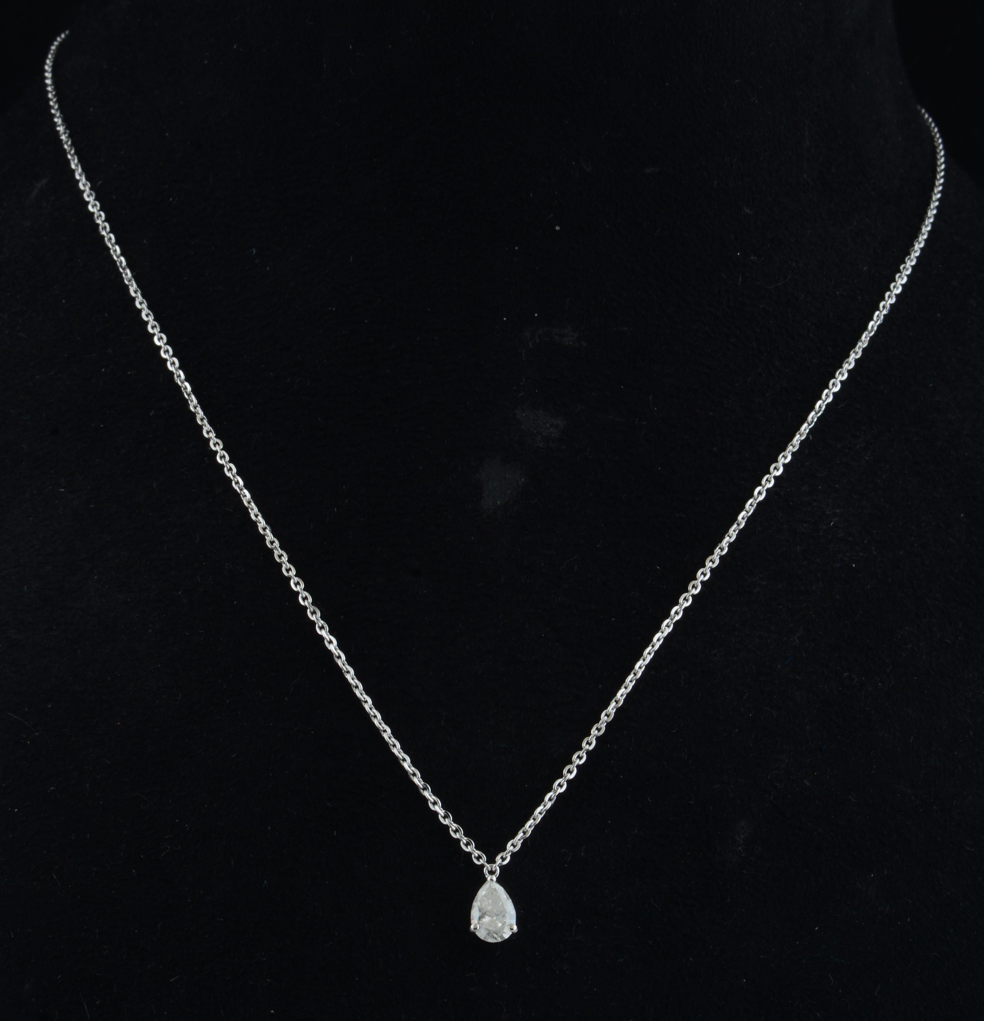 Modern 0.47 Carat SI Clarity HI Color Pear Diamond Charm Necklace 10 Karat White Gold For Sale