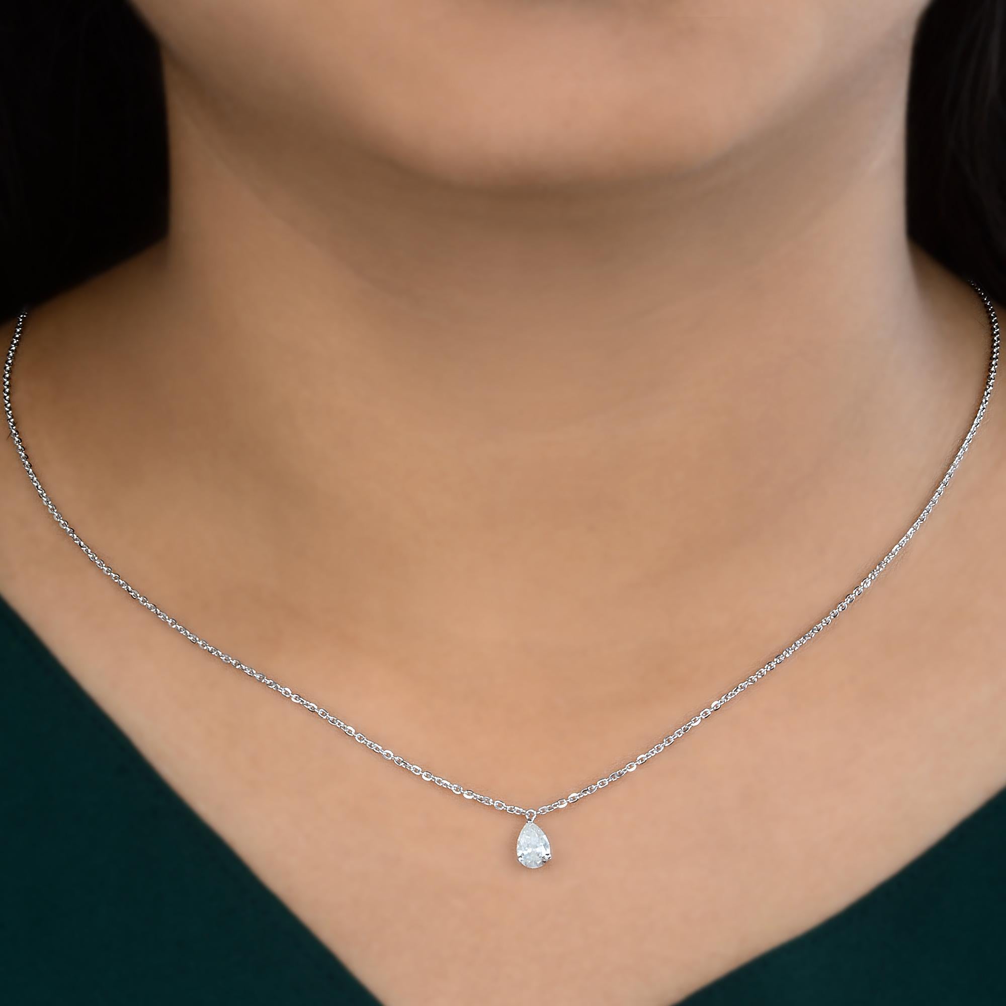 Pear Cut 0.47 Carat SI Clarity HI Color Pear Diamond Charm Necklace 10 Karat White Gold For Sale