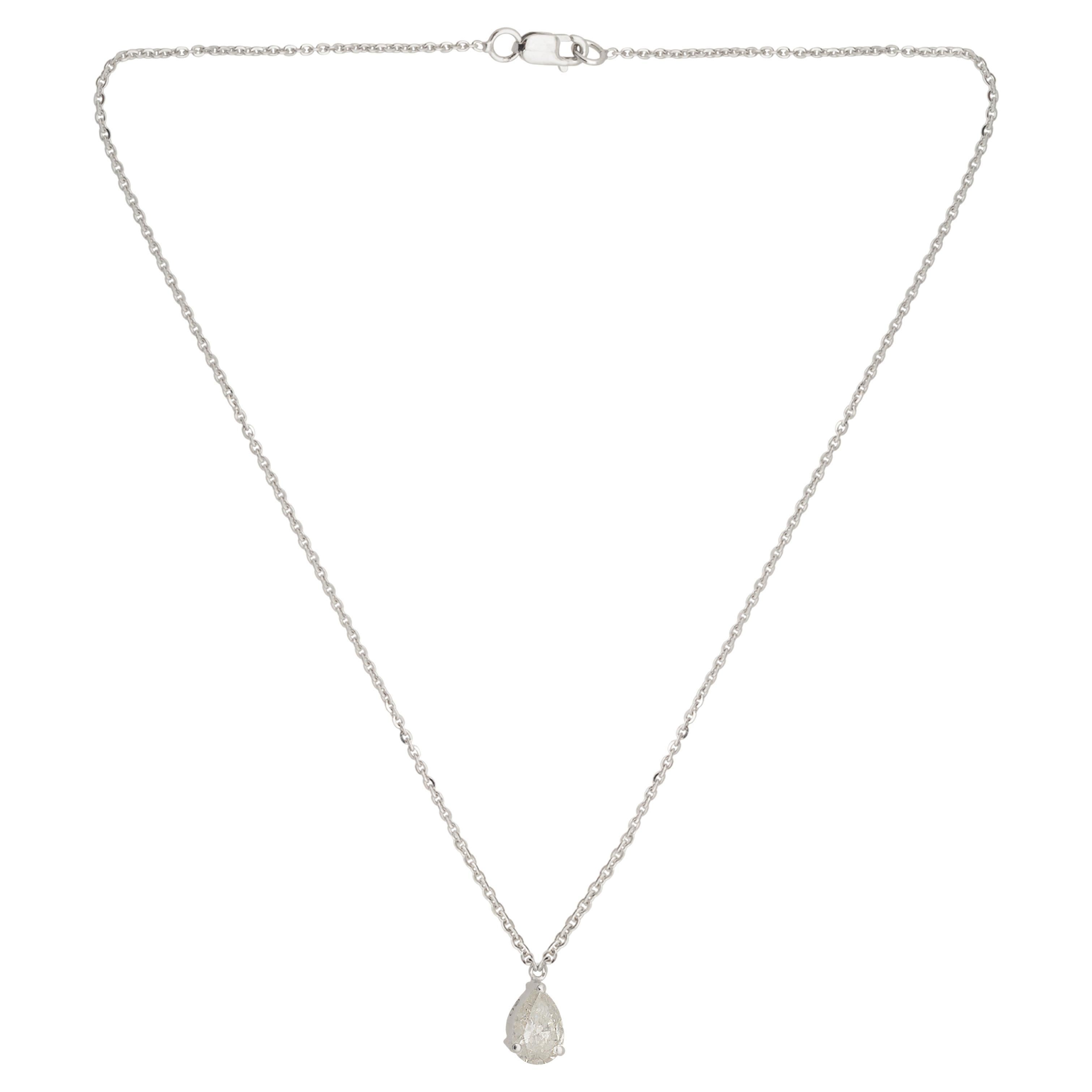 0.47 Carat SI Clarity HI Color Pear Diamond Charm Necklace 10 Karat White Gold For Sale