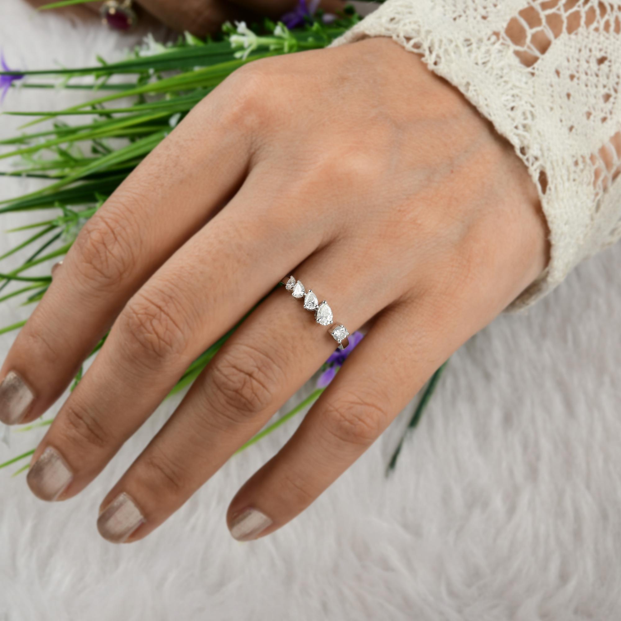 Women's 0.47 Carat SI Clarity HI Color Round Pear Diamond Cuff Ring 18 Karat White Gold For Sale