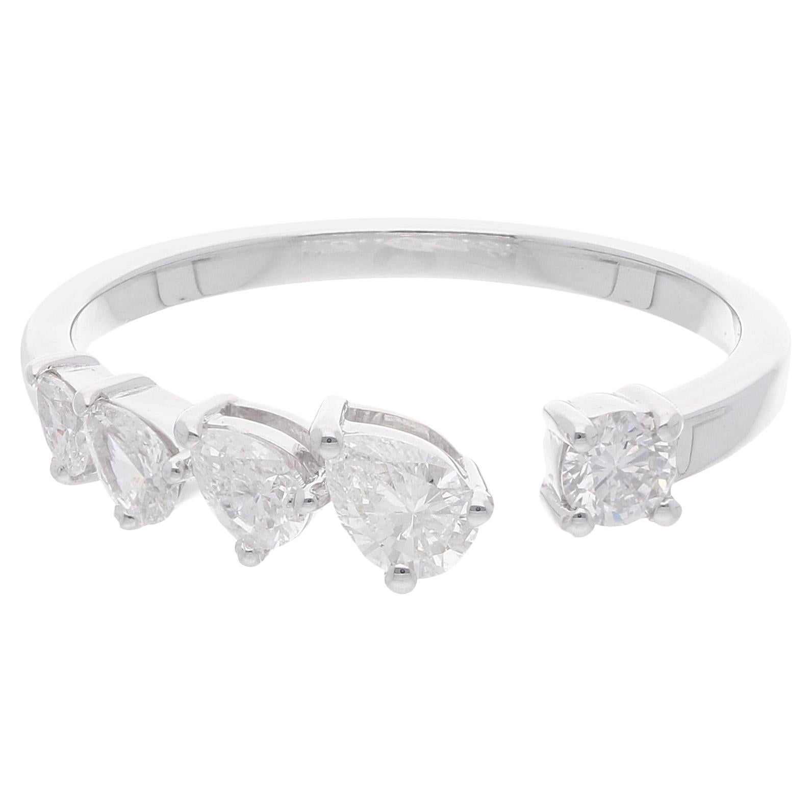 0.47 Carat SI Clarity HI Color Round Pear Diamond Cuff Ring 18 Karat White Gold For Sale
