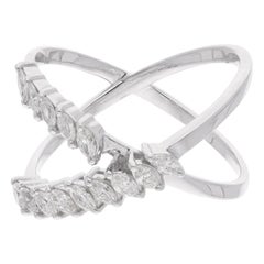 0.47 Carat SI/H Marquise Diamond Crossover X Shape Ring 18 Karat White Gold