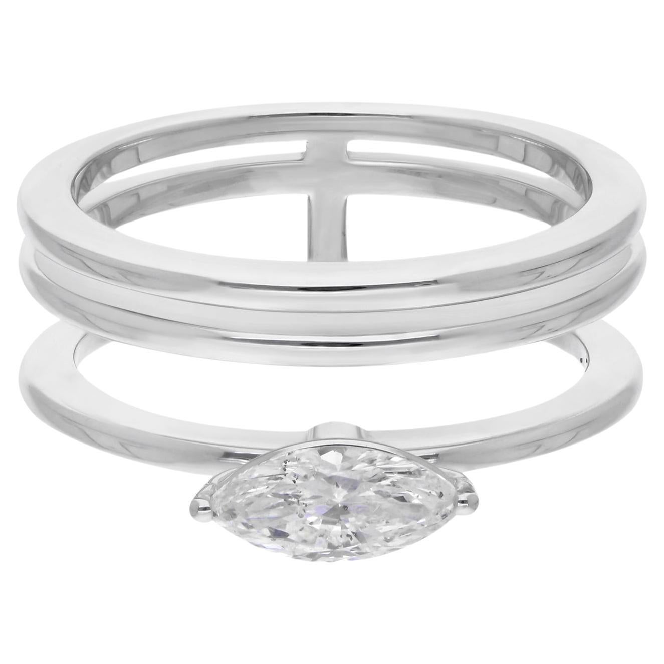 Bague jonc solitaire en or blanc 14 carats avec diamant marquise de 0,47 carat