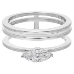 Bague jonc solitaire en or blanc 14 carats avec diamant marquise de 0,47 carat