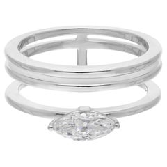 0.47 Carat Solitaire Marquise Diamond Band Ring 18 Karat White Gold Fine Jewelry