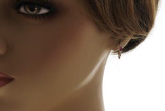 Créoles en or rose 14 carats avec rubis naturel 0,47 carat et diamants 0,17 carat