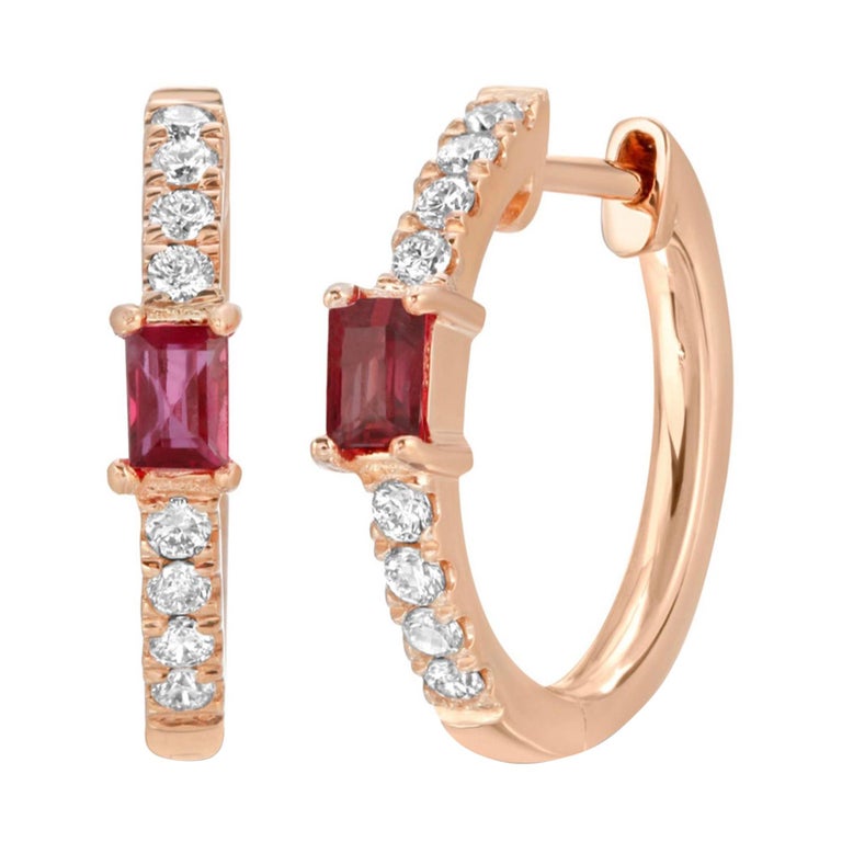 0.47 Ct Natural Ruby and 0.17 Ct Diamonds in 14k Rose Gold Hoop ...