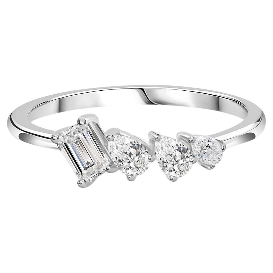 18K White Gold 0.47-Carat Mixed-Cut Diamond Cluster Band For Sale