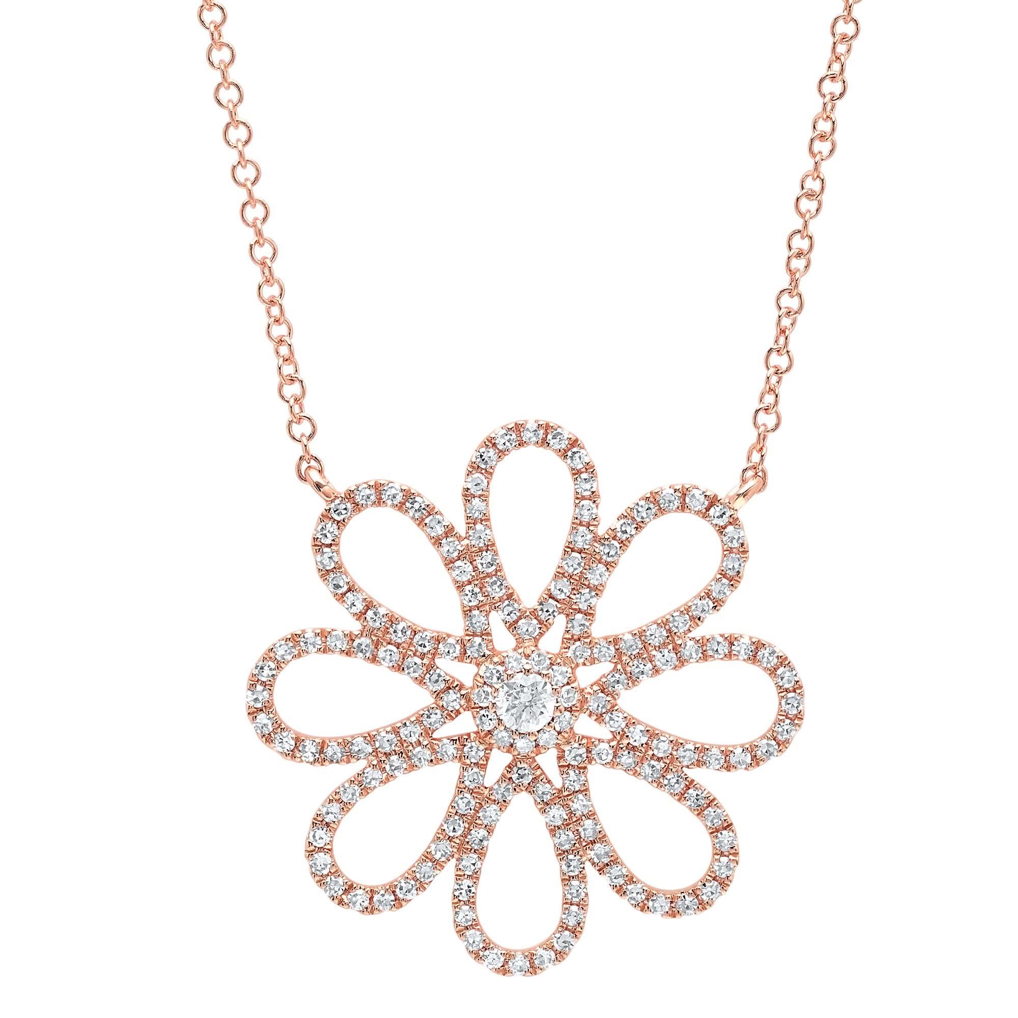 0.47 Carat 14 Karat Rose Gold Diamond Flower Necklace