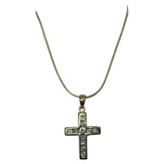 0.47ct Diamond chunky cross pendant necklace snake chain in 9ct yellow gold 5.3g