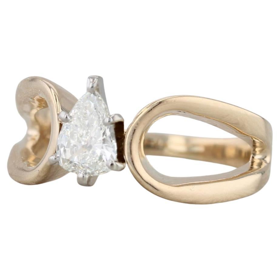 0.47ct Pear Diamond Solitaire Engagement Ring 14k Yellow Gold Size 7 For Sale