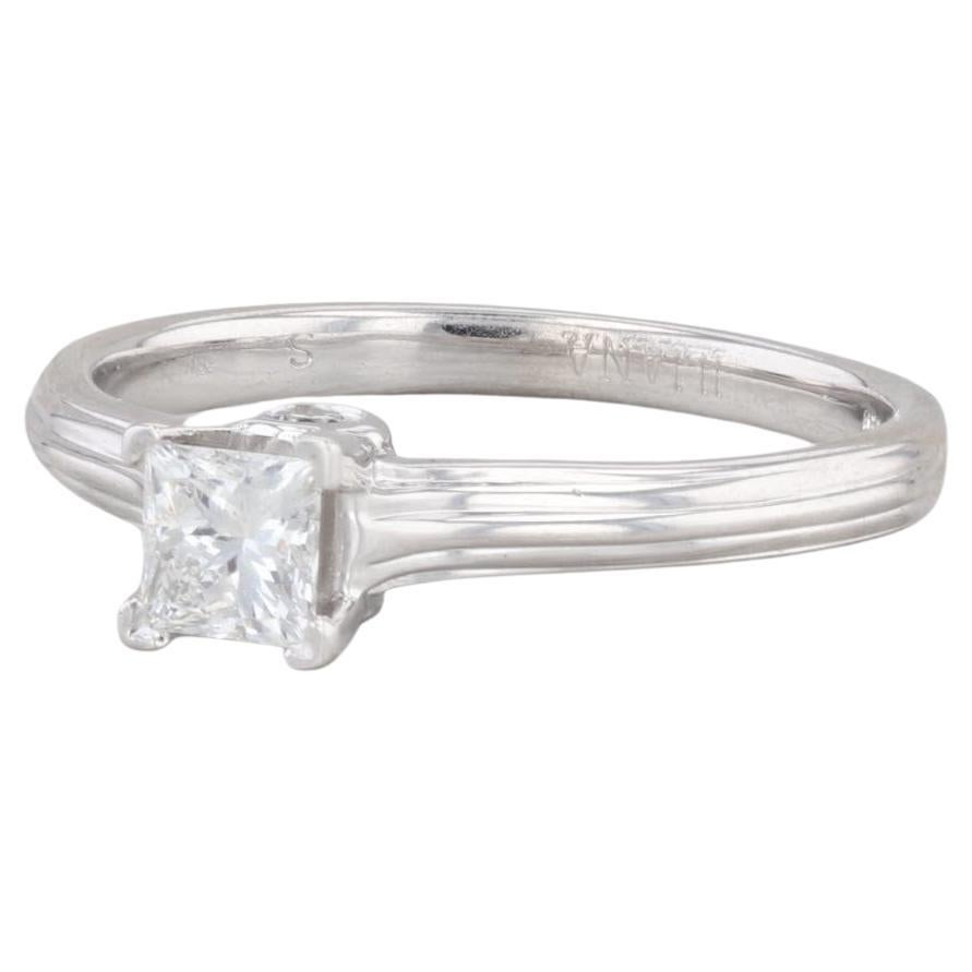 0.47ct Princesse Diamant Solitaire Bague de fiançailles or blanc 18k Taille 6.75