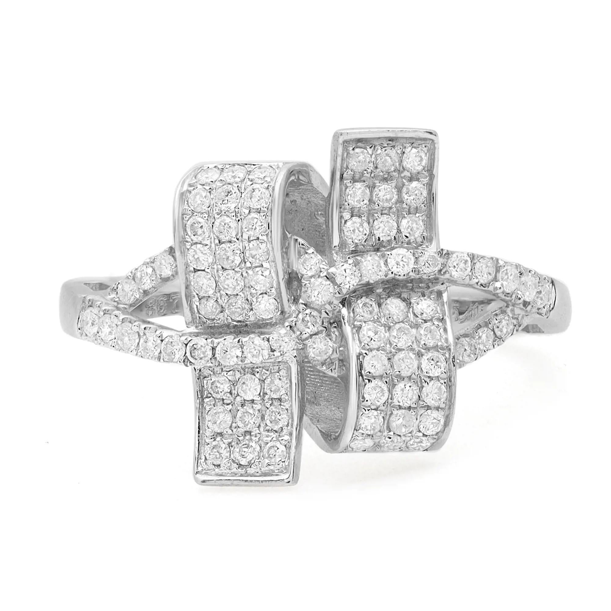0.47 Carat Pave Set Round Cut Diamond Ladies Ring 14k White Gold For Sale