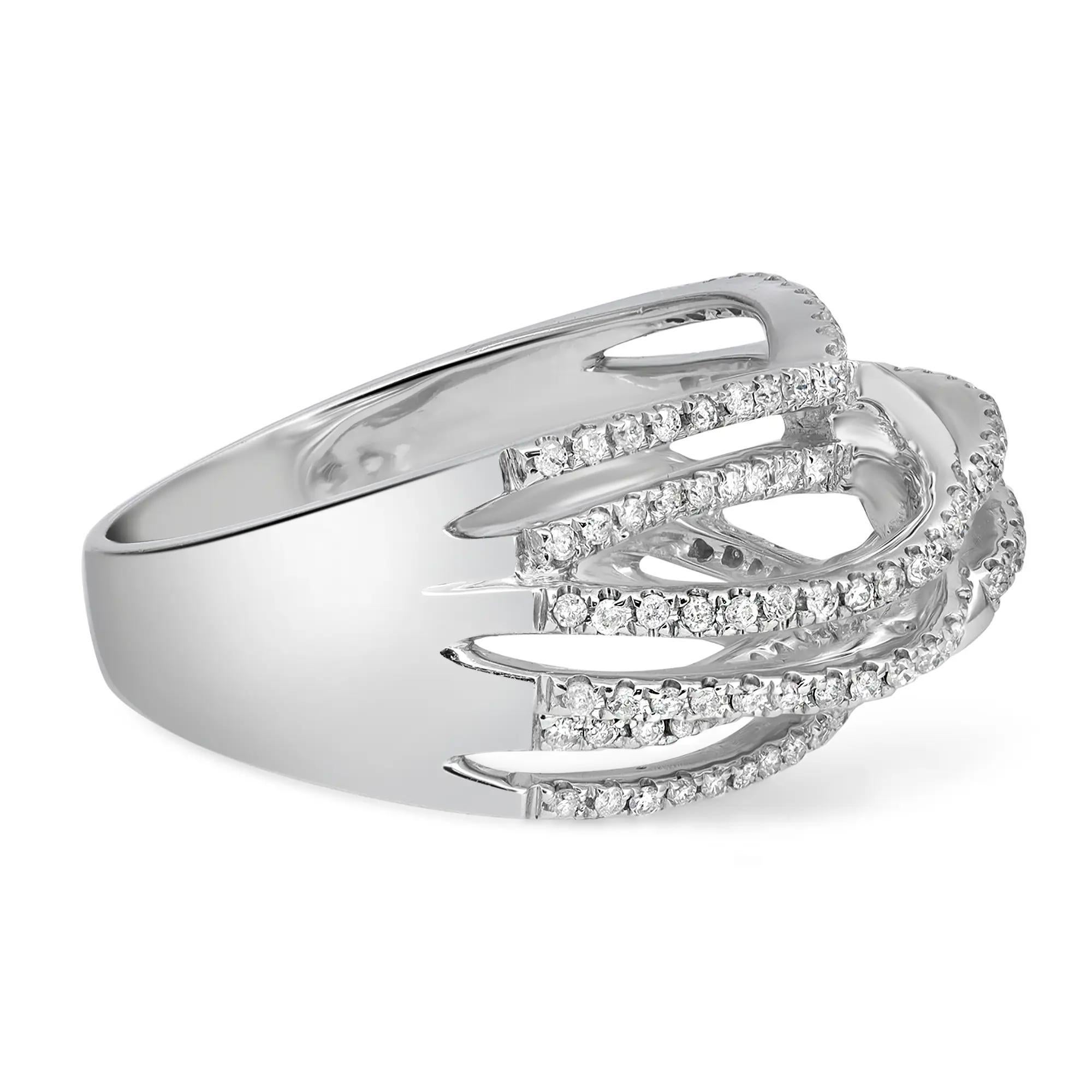 Round Cut 0.47cttw Prong Set Round Diamond Ladies Cocktail Ring 14k White Gold For Sale