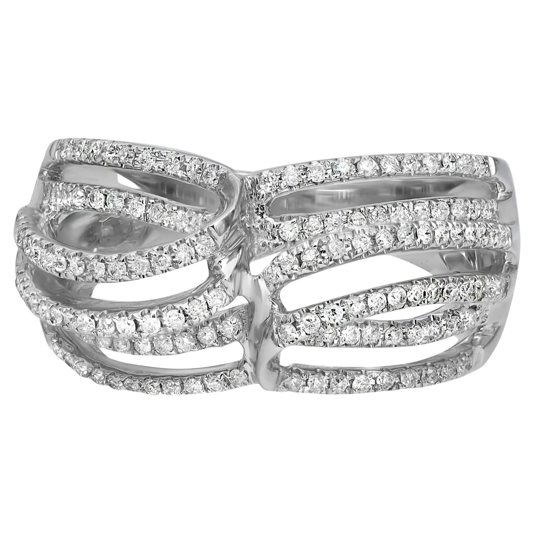 Bague cocktail pour femme en or blanc 14 carats avec diamants ronds sertis à la broche 0,47 carat, taille 7,5