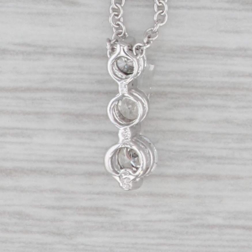 Round Cut 0.47ctw 3-Stone Diamond Journey Pendant Necklace 14k White Gold 18” Cable Chain For Sale