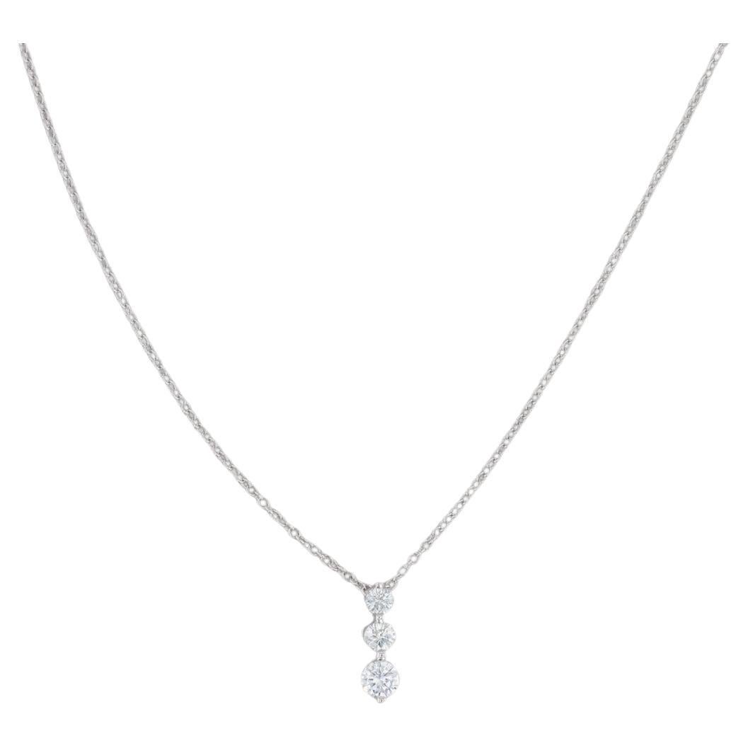 0.47ctw 3-Stone Diamond Journey Pendant Necklace 14k White Gold 18” Cable Chain