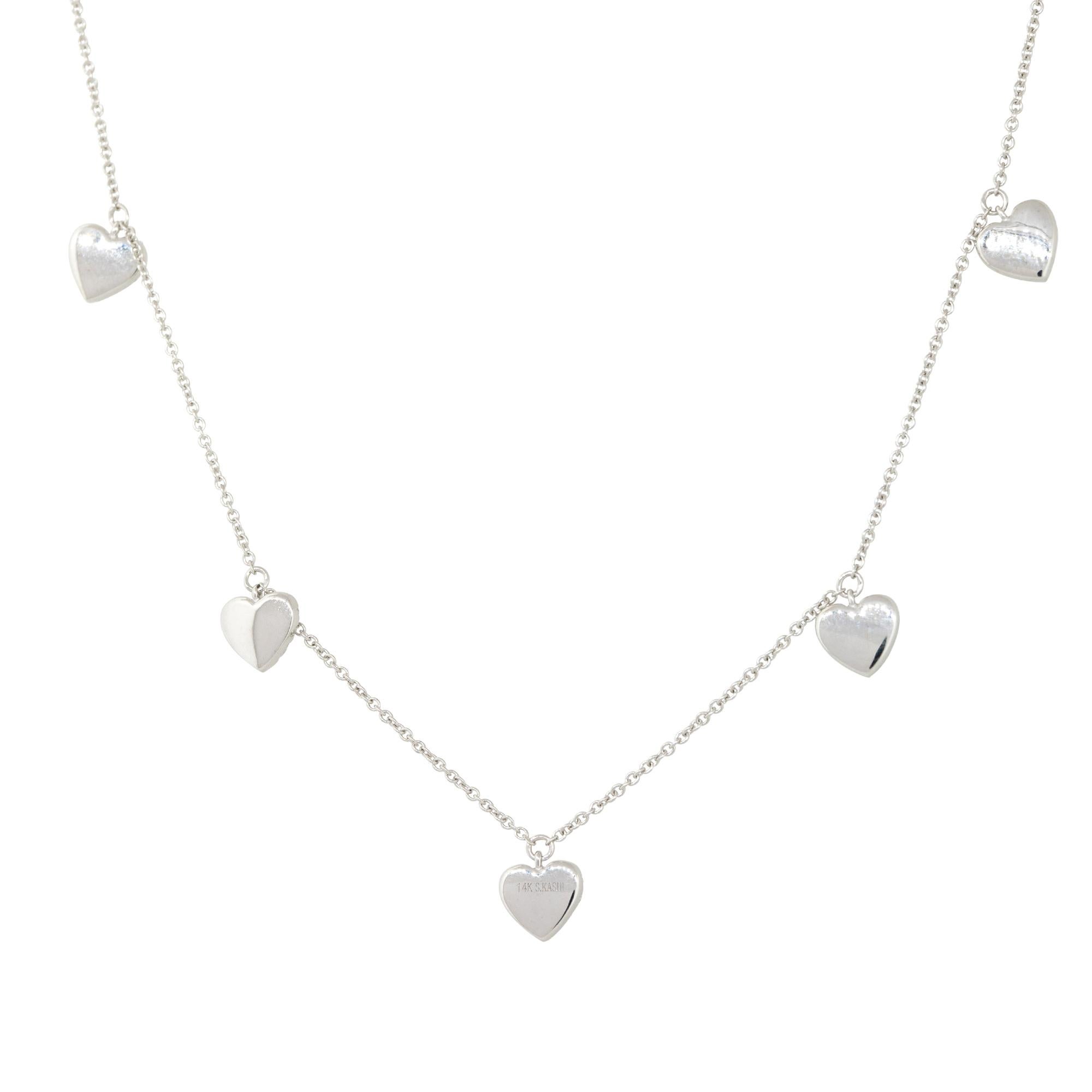 0.47ctw 5 Diamond Heart Station Necklace 14 Karat in Stock In Excellent Condition In Boca Raton, FL