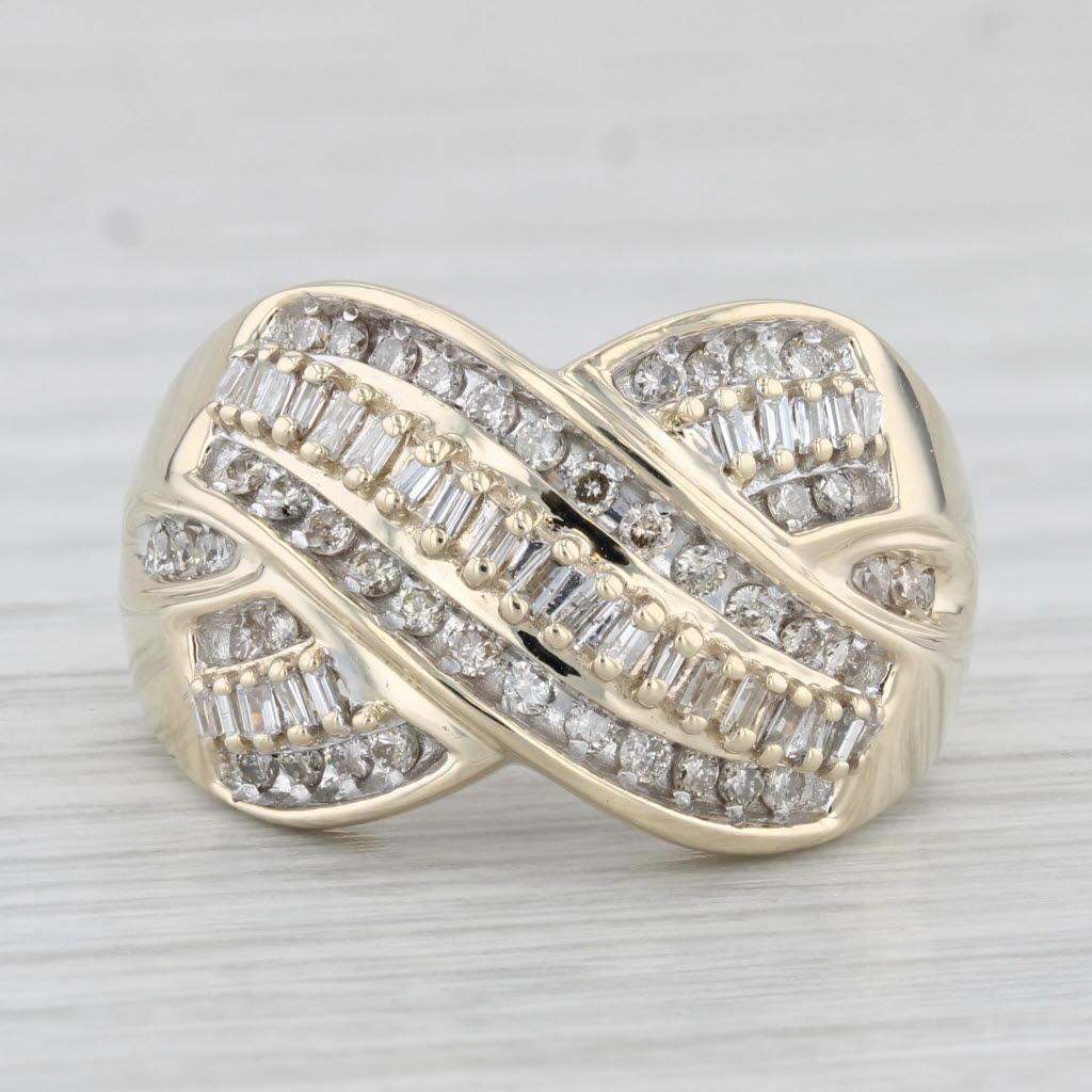 0.47ctw Diamond Crossover Ring 10k Yellow Gold Size 7 Cocktail In Good Condition For Sale In McLeansville, NC