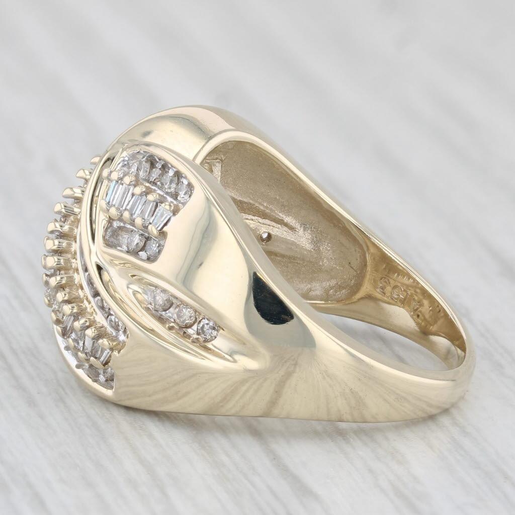 0.47ctw Diamond Crossover Ring 10k Yellow Gold Size 7 Cocktail For Sale 1