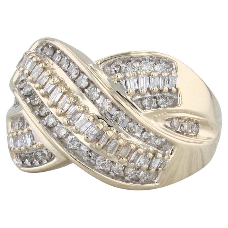 0.47ctw Diamond Crossover Ring 10k Yellow Gold Size 7 Cocktail For Sale